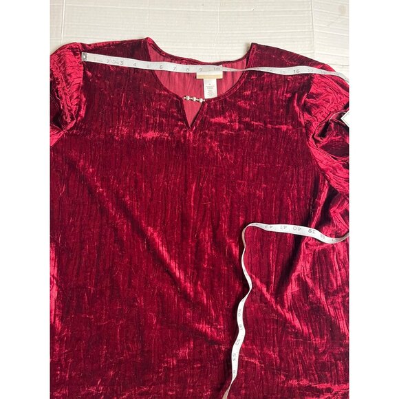 Alfred Dunner Womens Plus Runway Ready 3/4 Sleeve Crinkle Velvet Red Top Size 3X - Picture 10 of 13